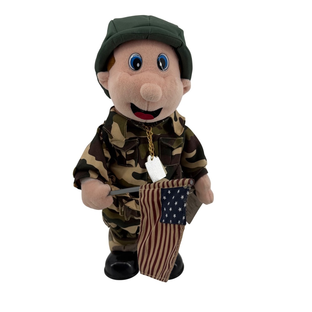 Beverly Hills Teddy Bear Co Animated Soldier Plush We Will Rock You Camo 15 inch